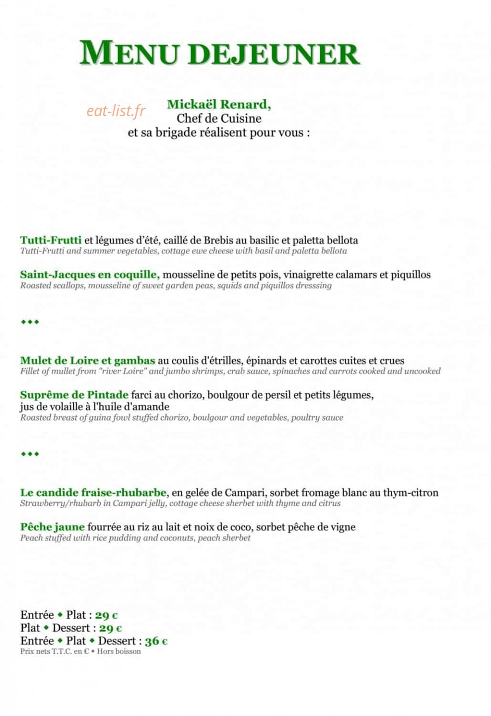 Restaurant le 36 — carte page 1