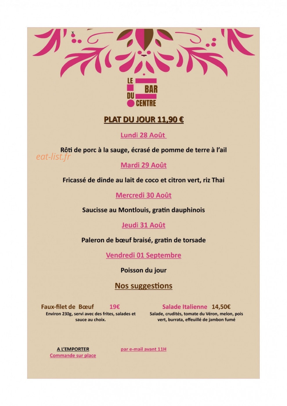 Bar du centre — carte page 1