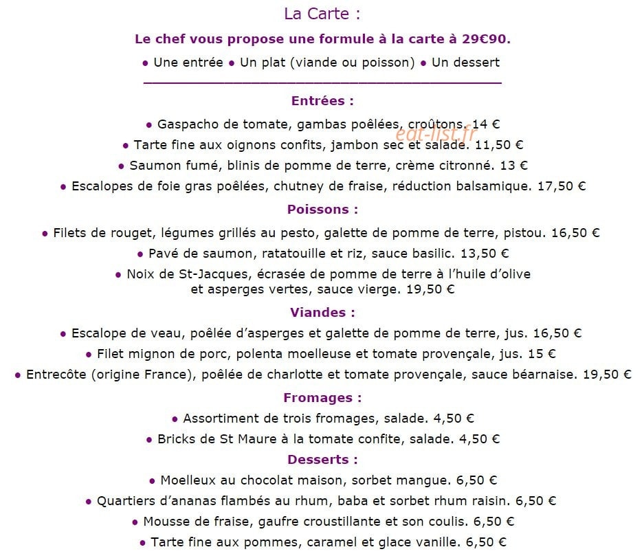 La Petite Auberge — carte page 3
