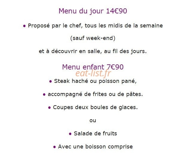 La Petite Auberge — carte page 1