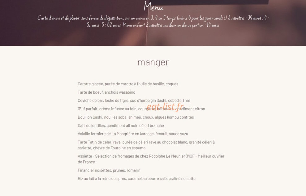 Le Restaurant de Razay — carte page 1