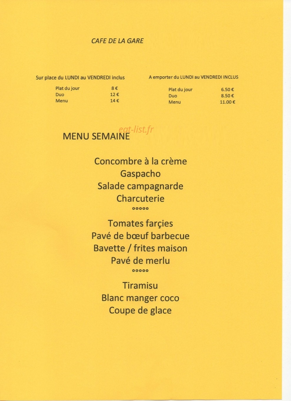 Café de la Gare — carte page 1