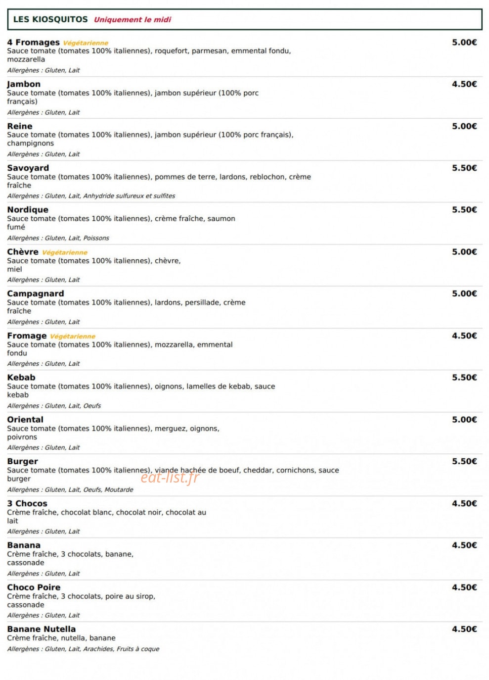 Le Kiosque à Pizzas — carte page 4