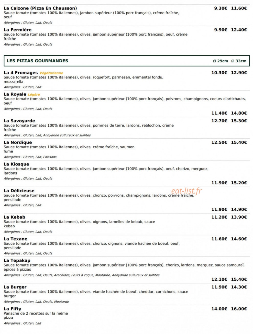 Le Kiosque à Pizzas — carte page 2