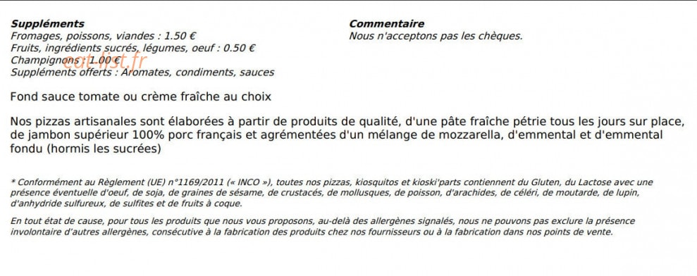 Le Kiosque à Pizzas — carte page 6