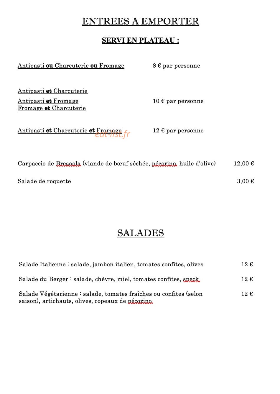 Les Saveurs d'Italie — carte page 3