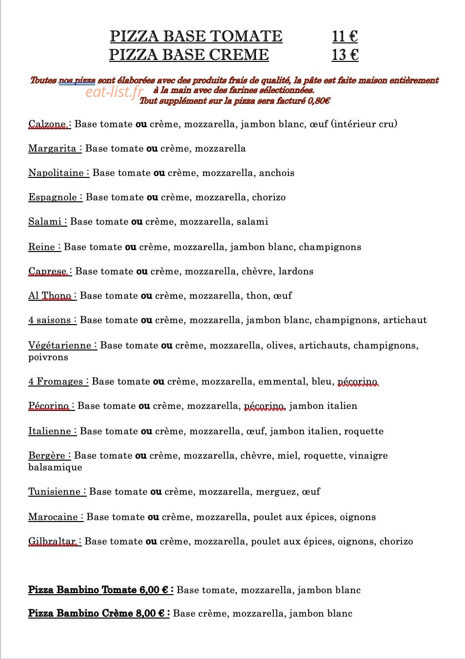 Les Saveurs d'Italie — carte page 1