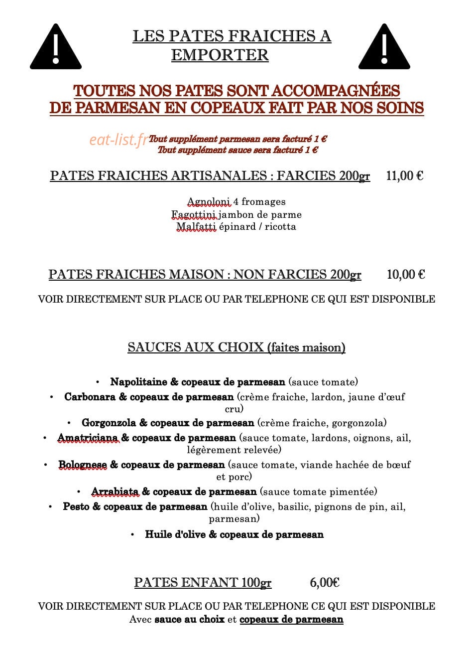 Les Saveurs d'Italie — carte page 2
