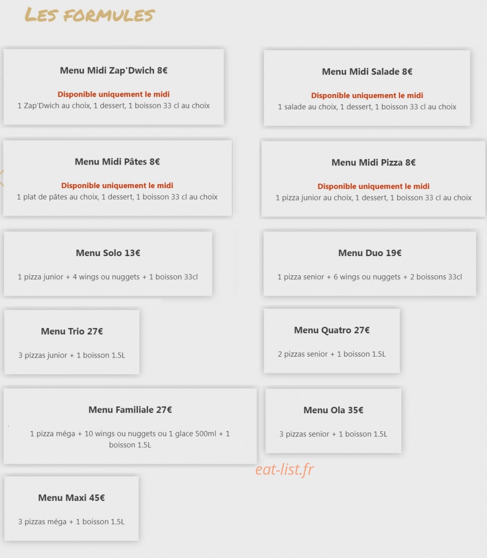 Ola pizza — carte page 1