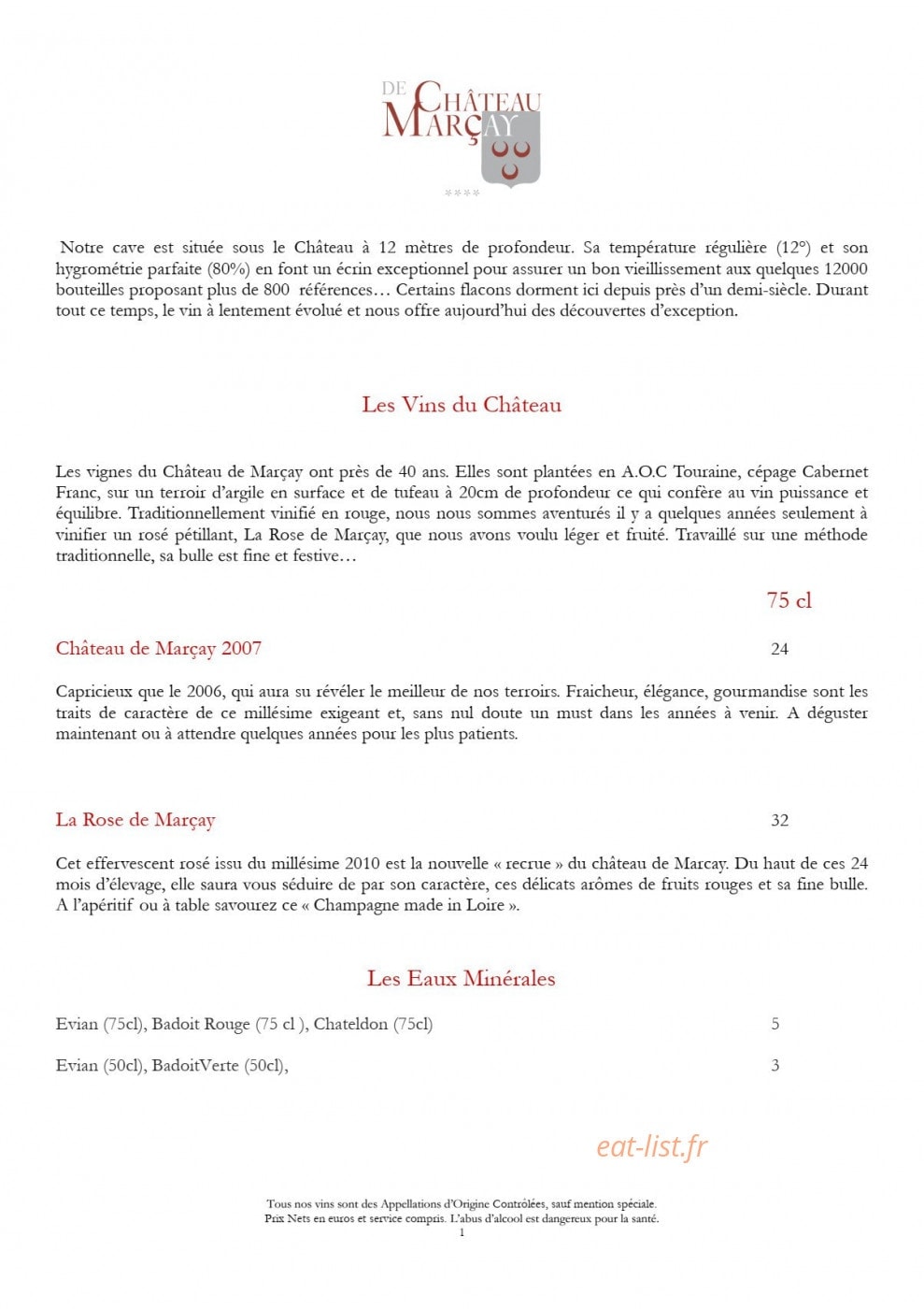 La Table de Marçay — carte page 8