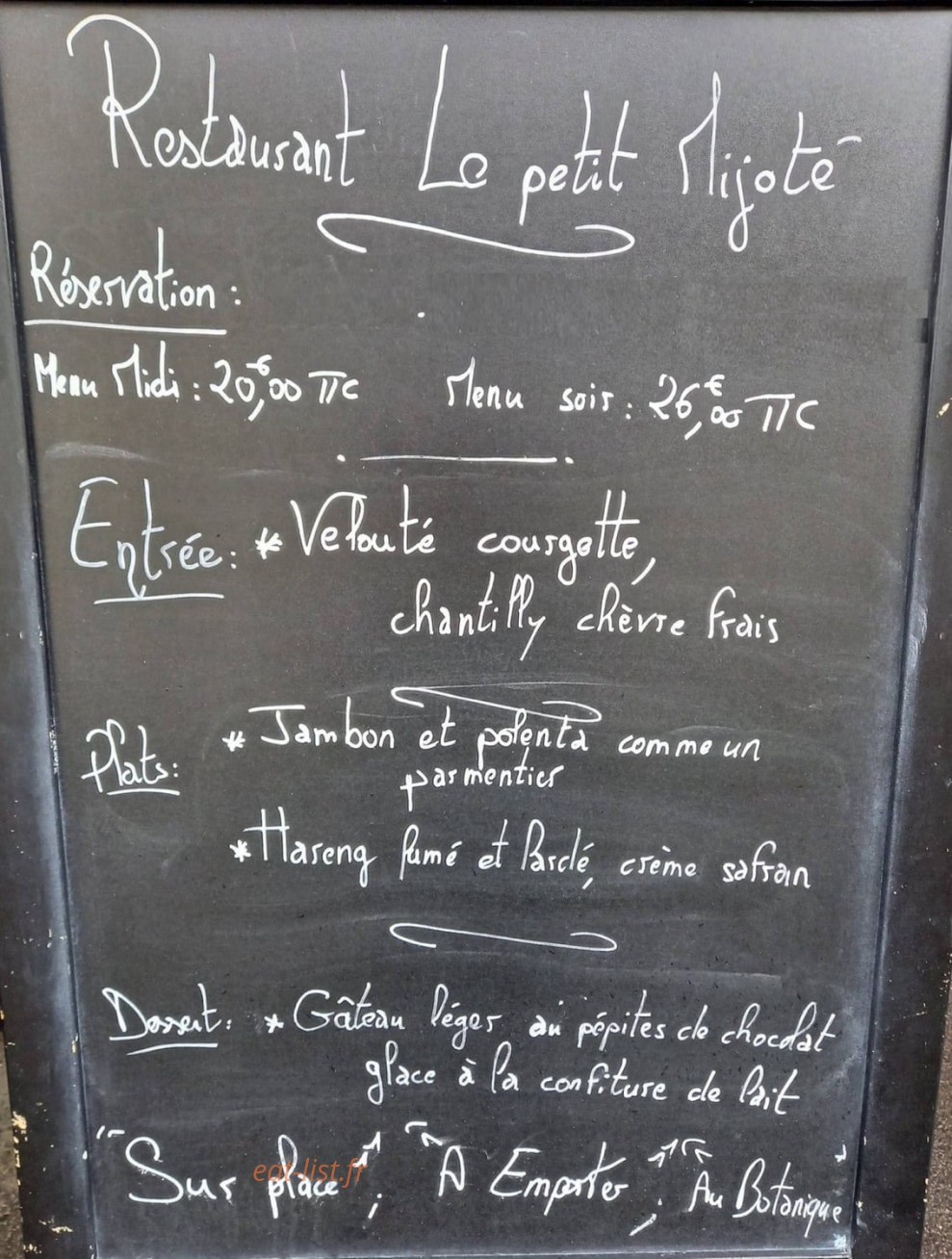 Le petit mijoté — carte page 1