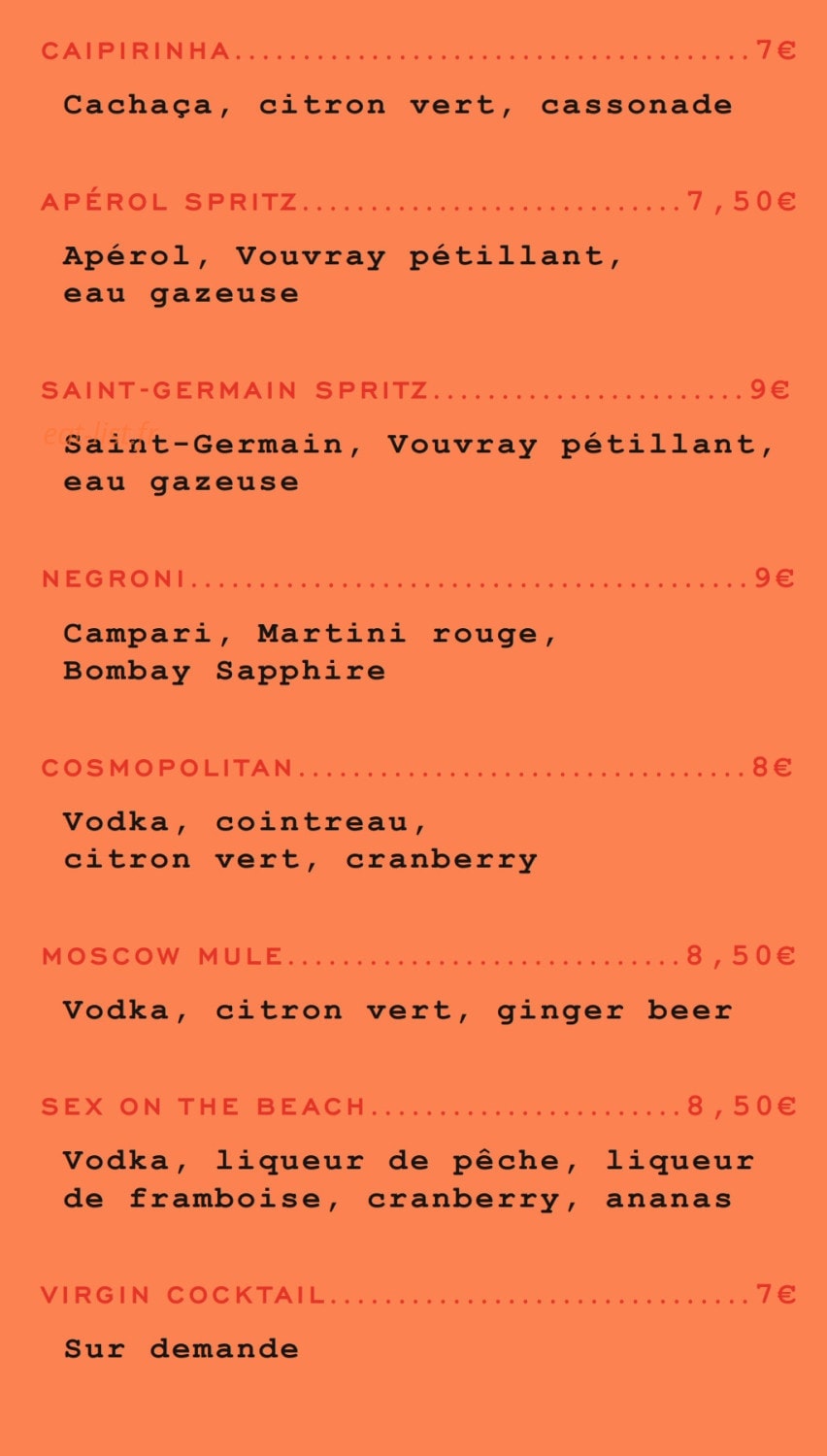 Carte et menu de La Grange des Frangins à Saint Cyr sur Loire — Les cocktails suite
