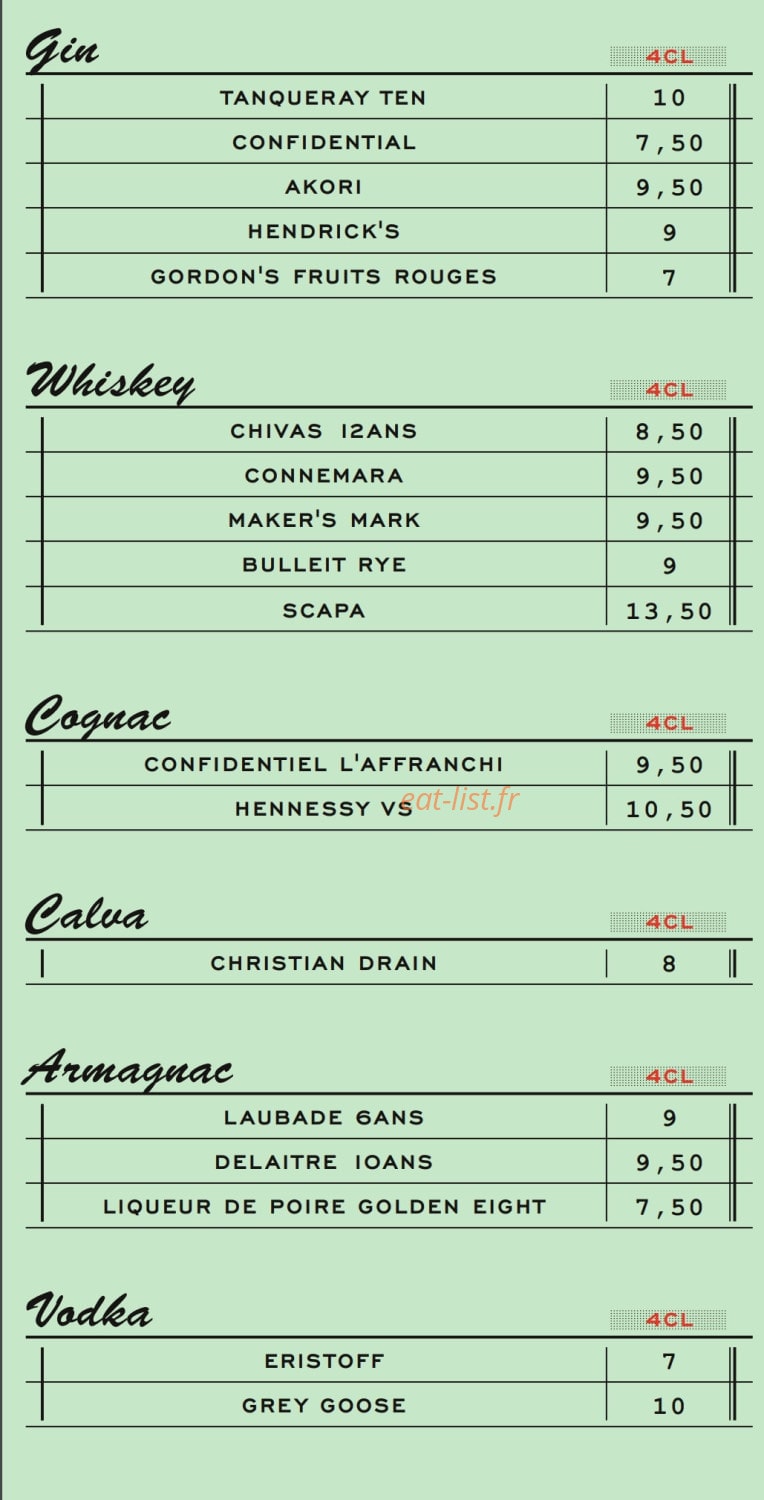 Carte et menu de La Grange des Frangins à Saint Cyr sur Loire — Whiskey, gin et cognac, ...