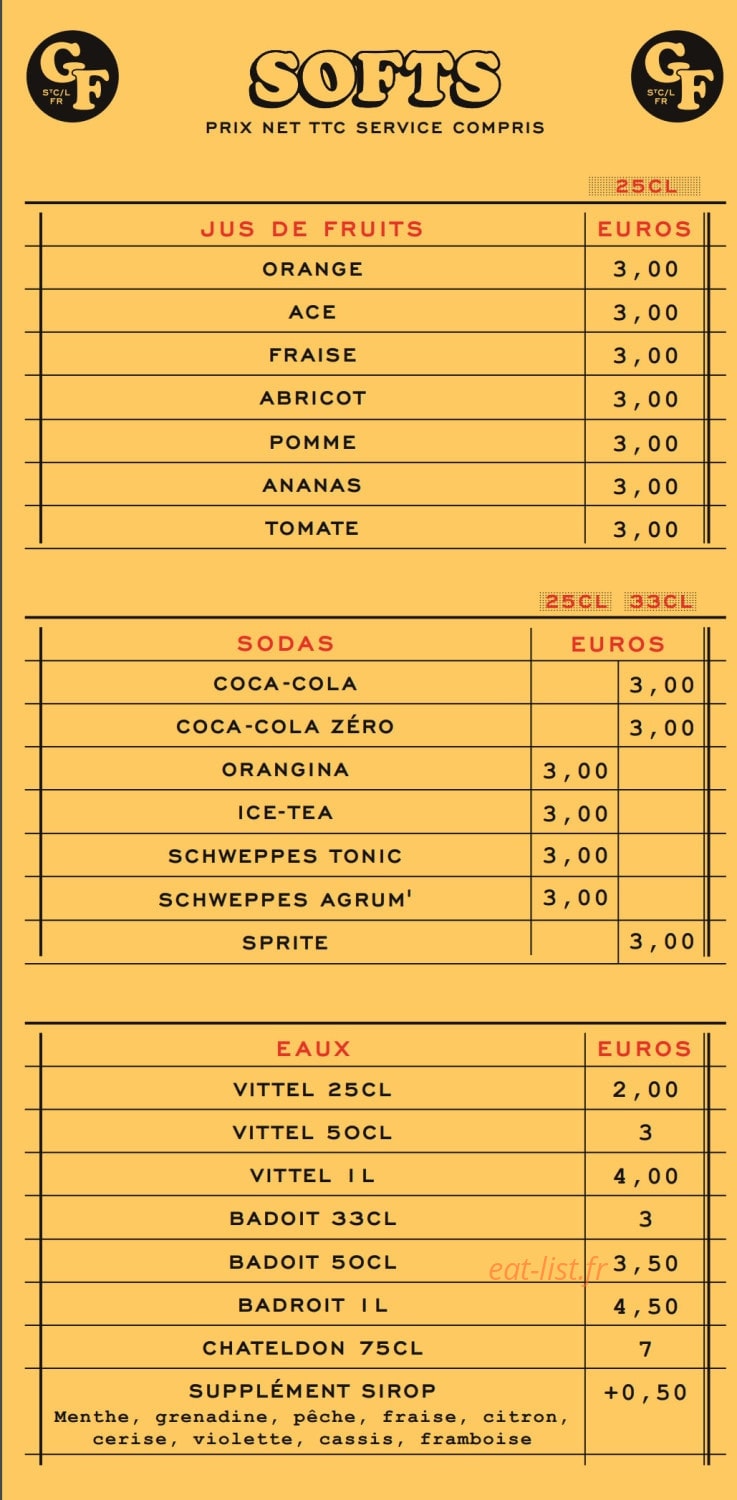 Carte et menu de La Grange des Frangins à Saint Cyr sur Loire — Les softs