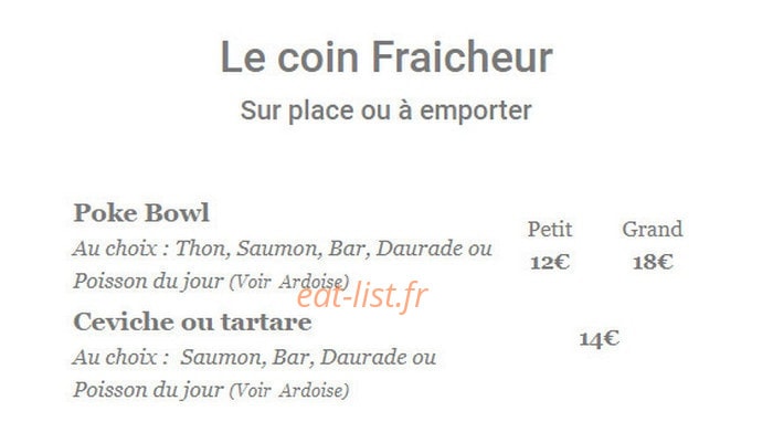 Carte et menu de Maison Suné à Saint Cyr sur Loire — Coin fraicheur