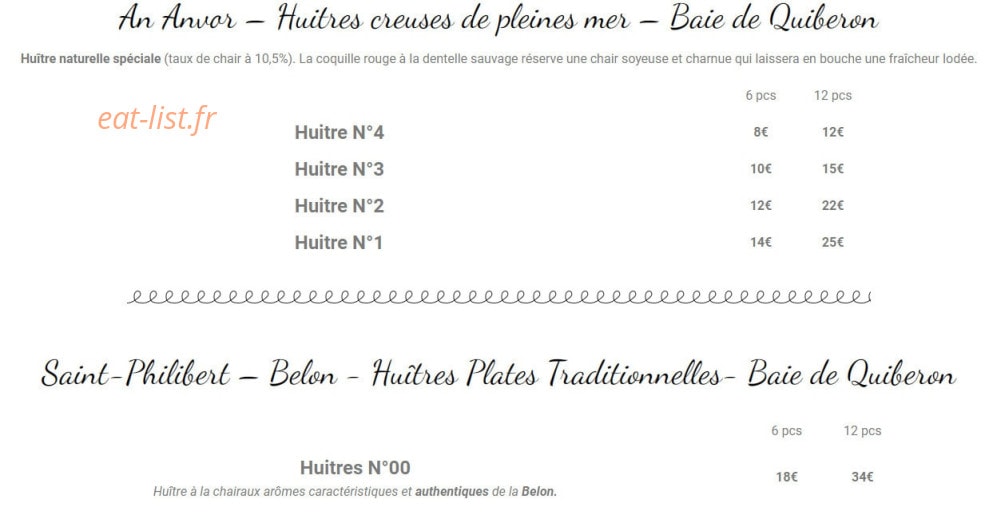 Carte et menu de Maison Suné à Saint Cyr sur Loire — Les huitres creuses de pleines mer et huîtres plates traditionnelles