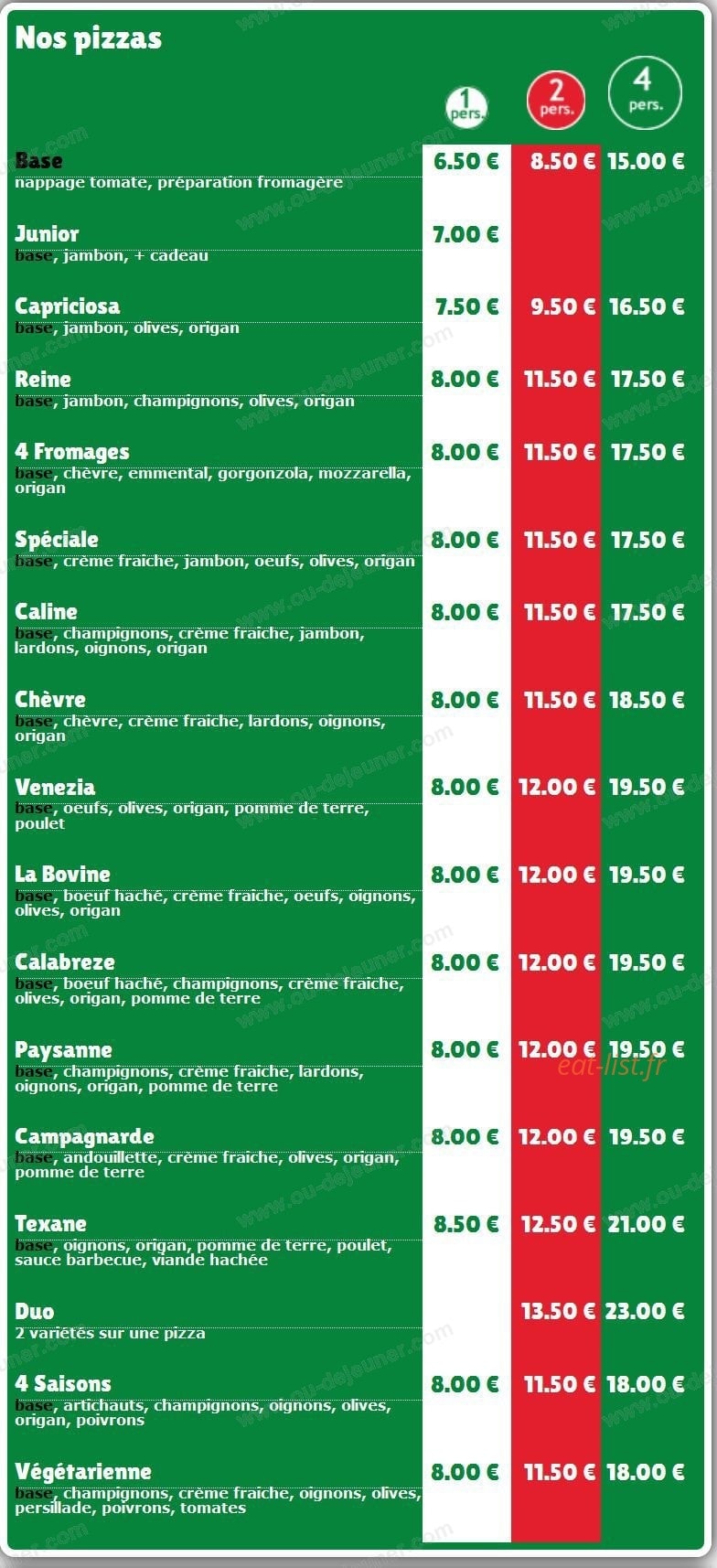 Régal Pizza — carte page 1