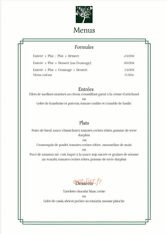 Carte et menu de La Croix Des Gardes à Chanceaux Pres Loches — Les menus