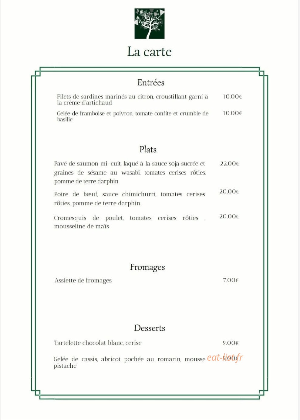 Carte et menu de La Croix Des Gardes à Chanceaux Pres Loches — La carte