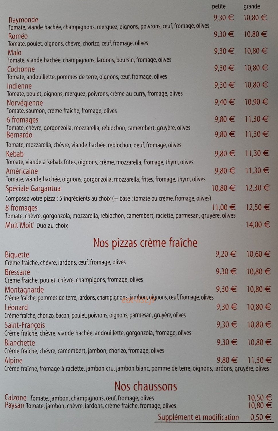 Aux Saveurs d'Italie — carte page 3