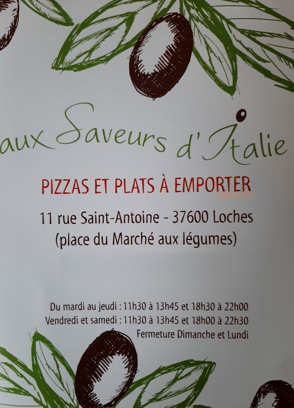 Aux Saveurs d'Italie — carte page 1
