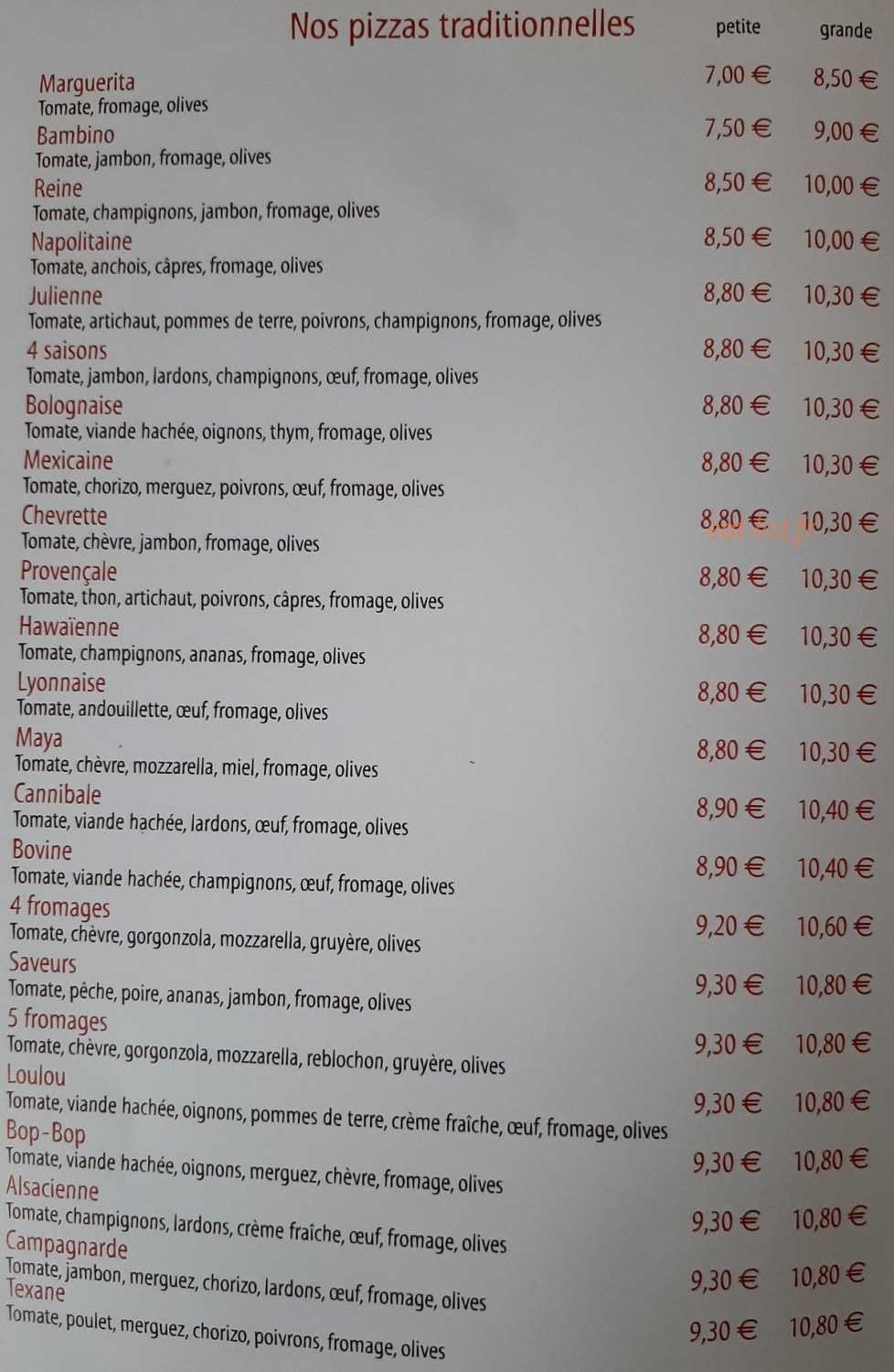 Aux Saveurs d'Italie — carte page 2