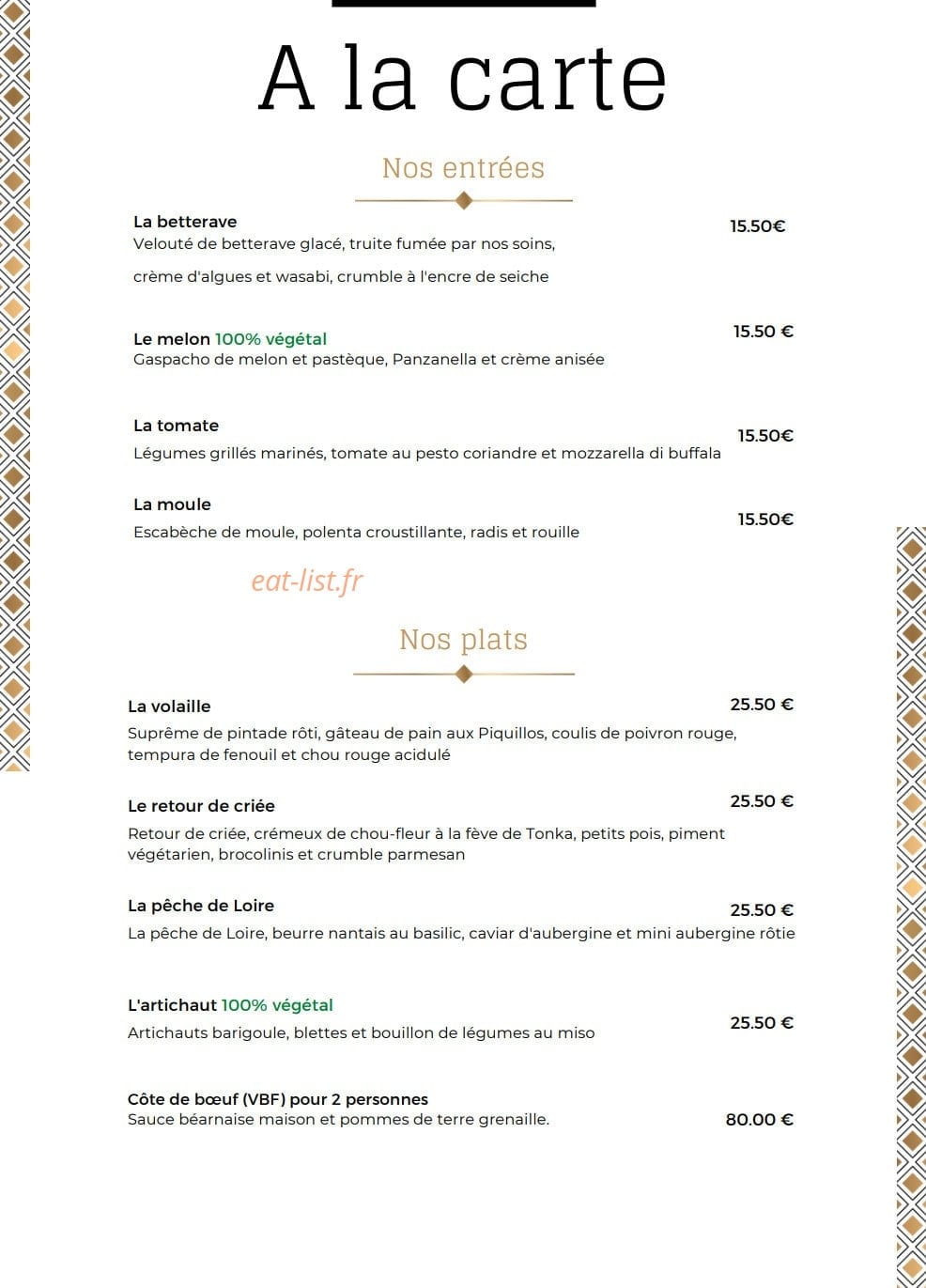 La Cour des saveurs — carte page 1
