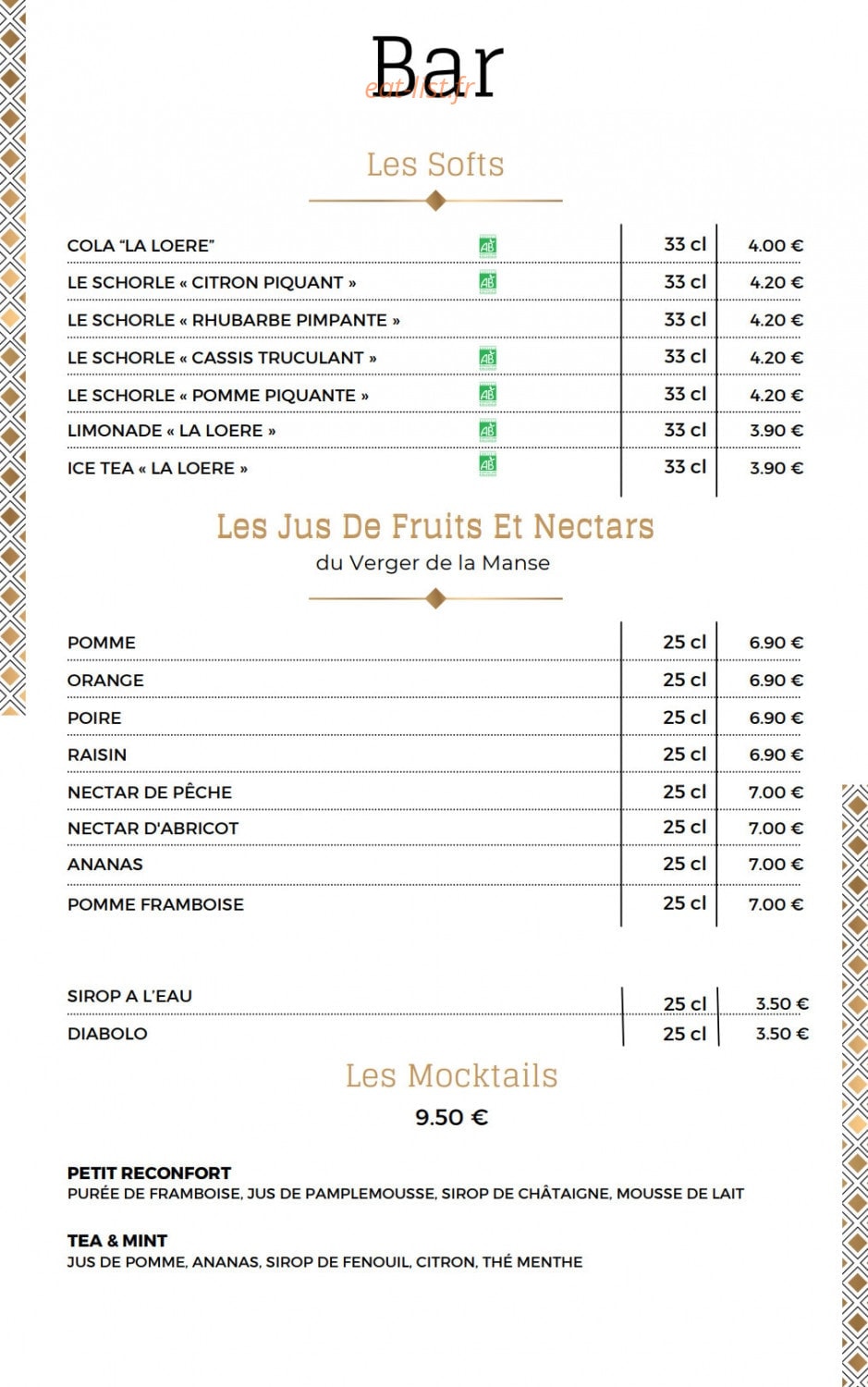 La Cour des saveurs — carte page 9