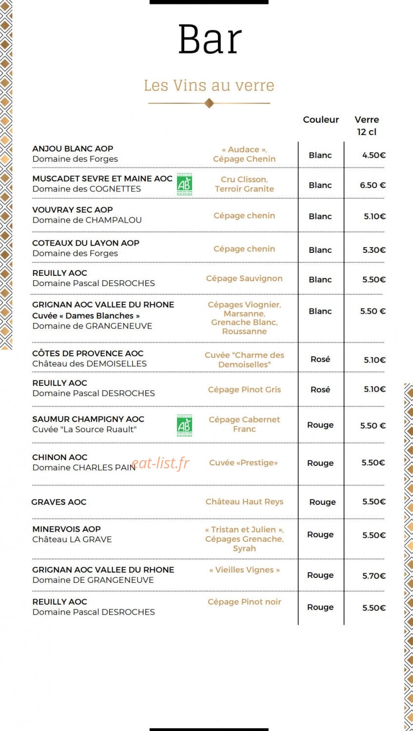 La Cour des saveurs — carte page 16