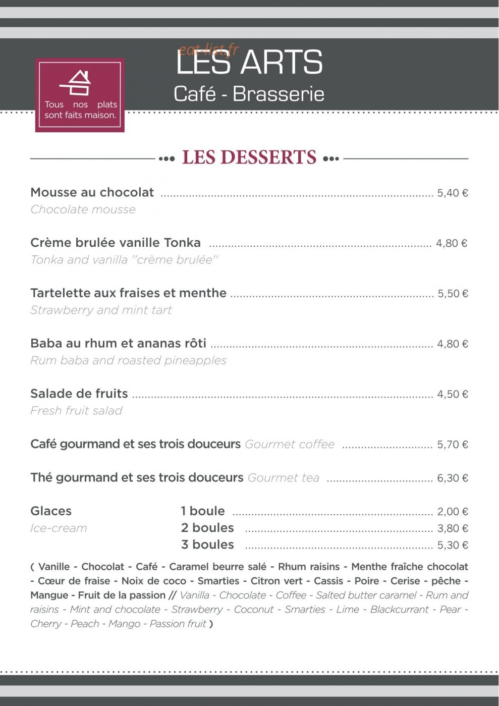Le Café des Arts — carte page 4