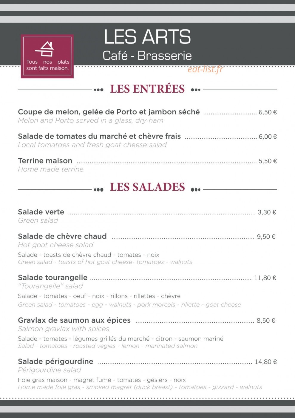 Le Café des Arts — carte page 1