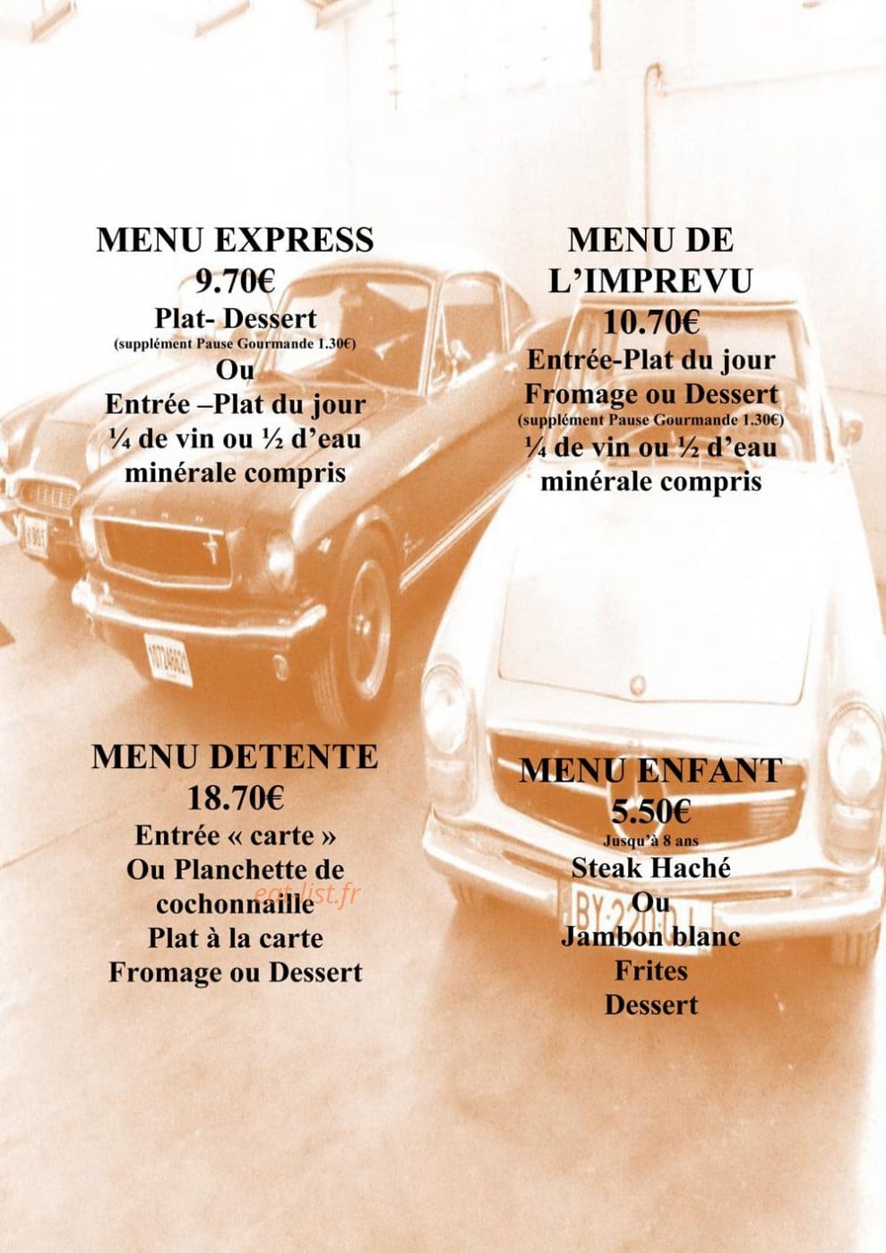 Restaurant l'Imprévu — carte page 1