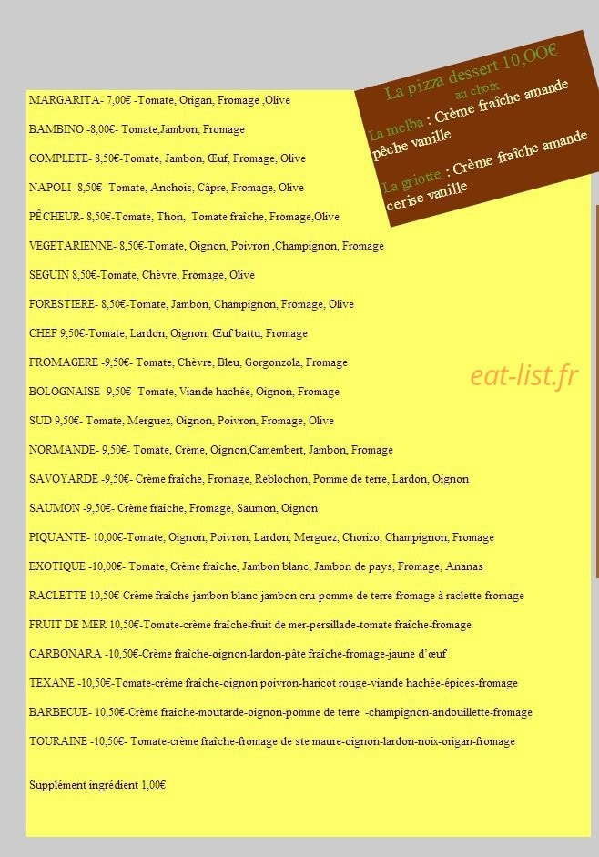 La Case pizza — carte page 1