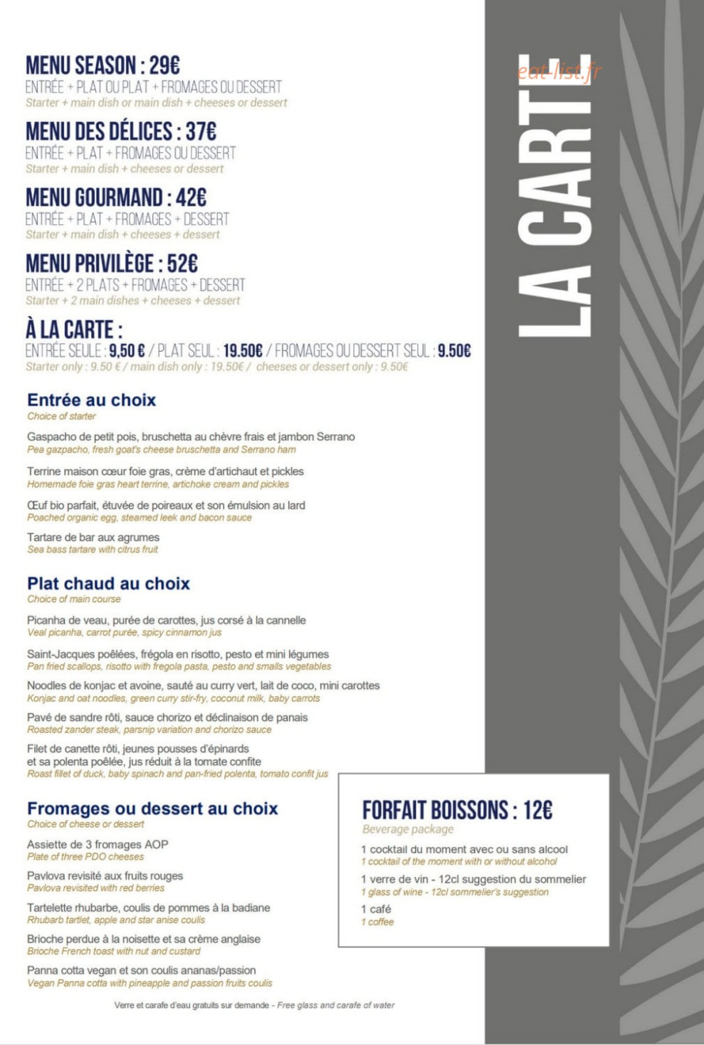 Restaurant Ailleurs — carte page 1