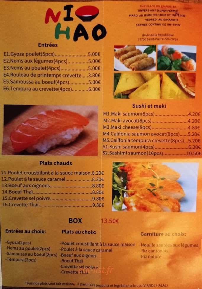 Nihao restaurant — carte page 1
