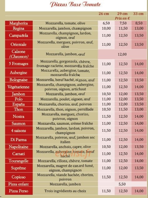 Pizza Vio — carte page 1
