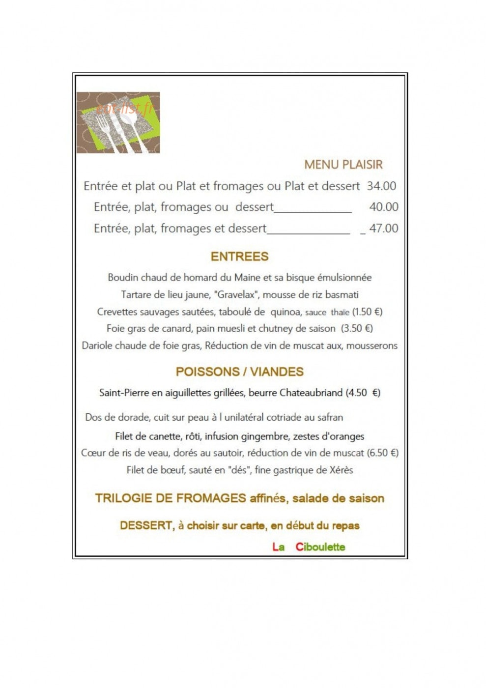 La Ciboulette — carte page 4