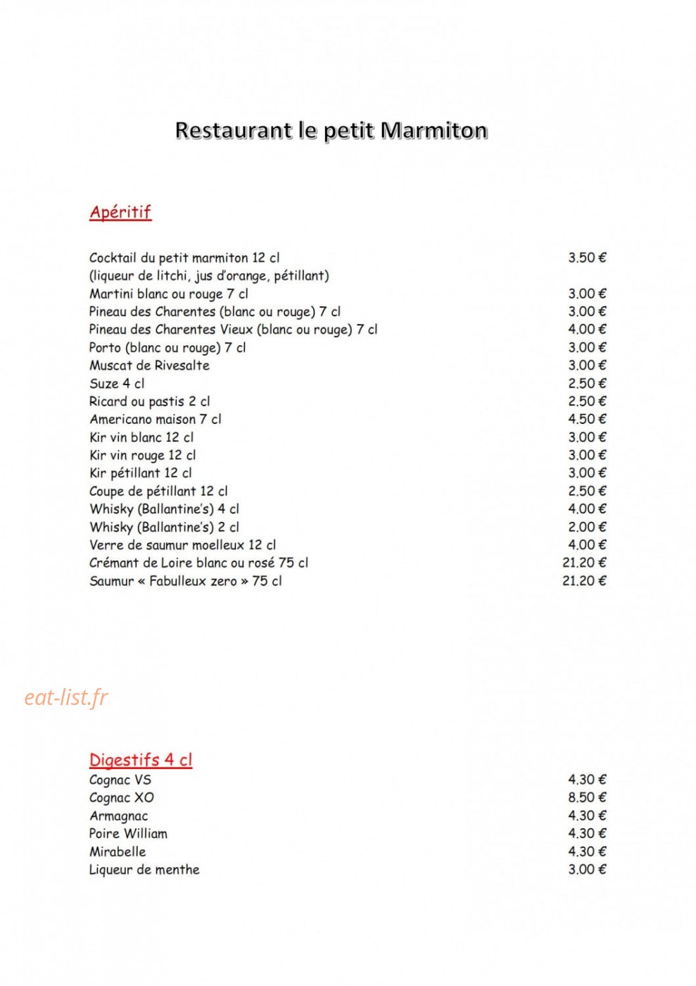 Le Petit Marmiton — carte page 1