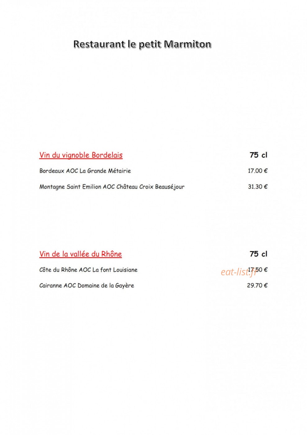 Le Petit Marmiton — carte page 3