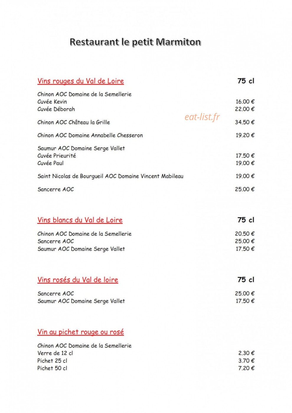 Le Petit Marmiton — carte page 2