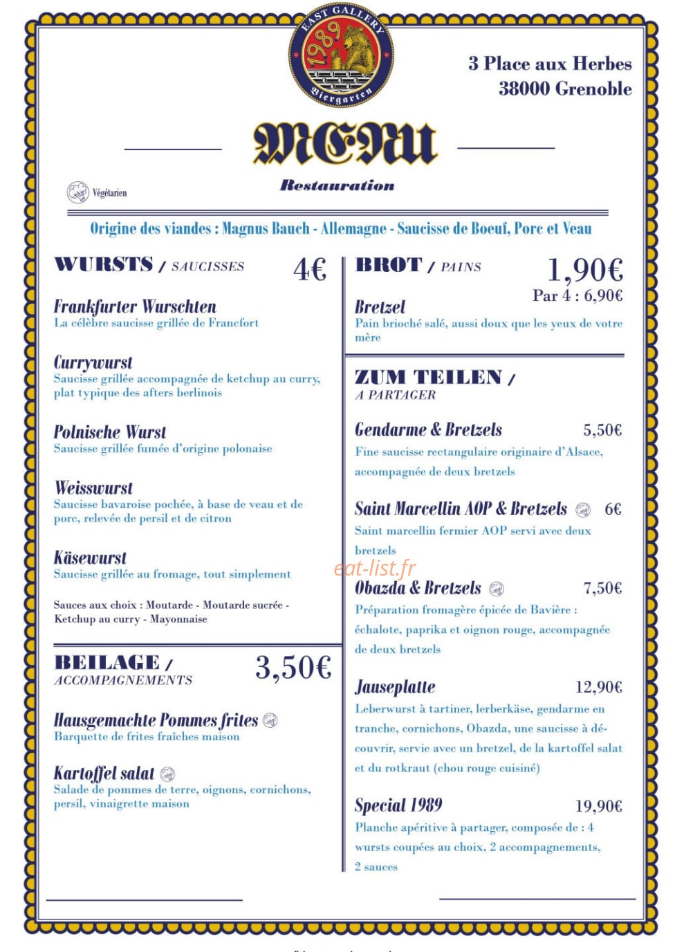1989 Biergarten — carte page 1