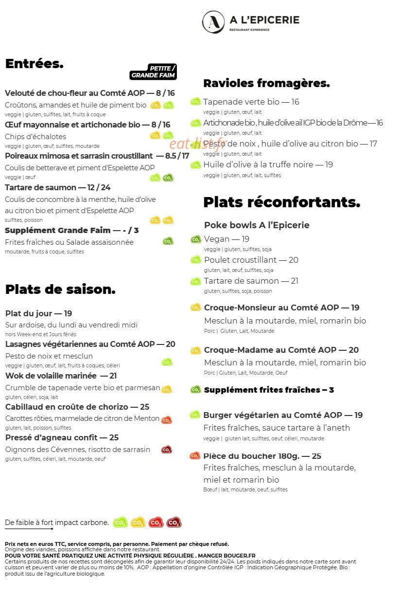 A l'Epicerie — carte page 3