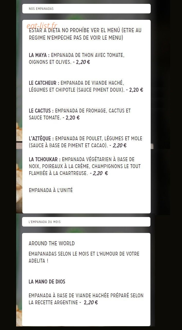 Adelitas Empanadas — carte page 1