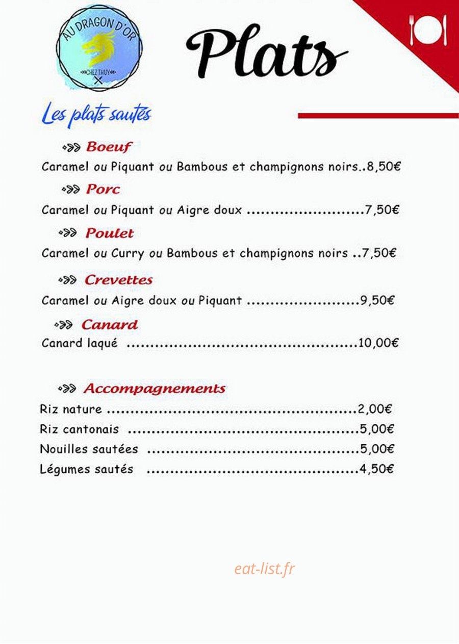 Au dragon d'Or Chez Thuy — carte page 3