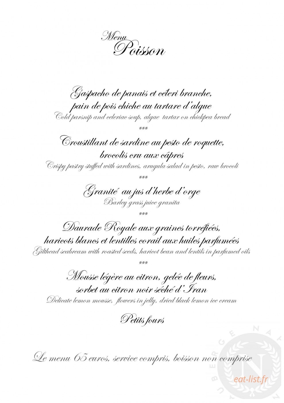 Auberge Napoleon — carte page 1