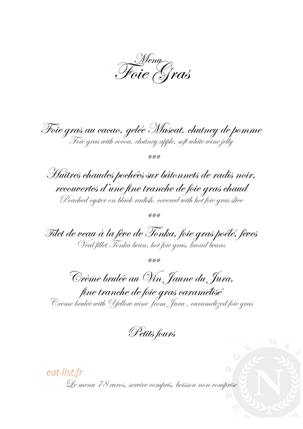 Auberge Napoleon — carte page 2