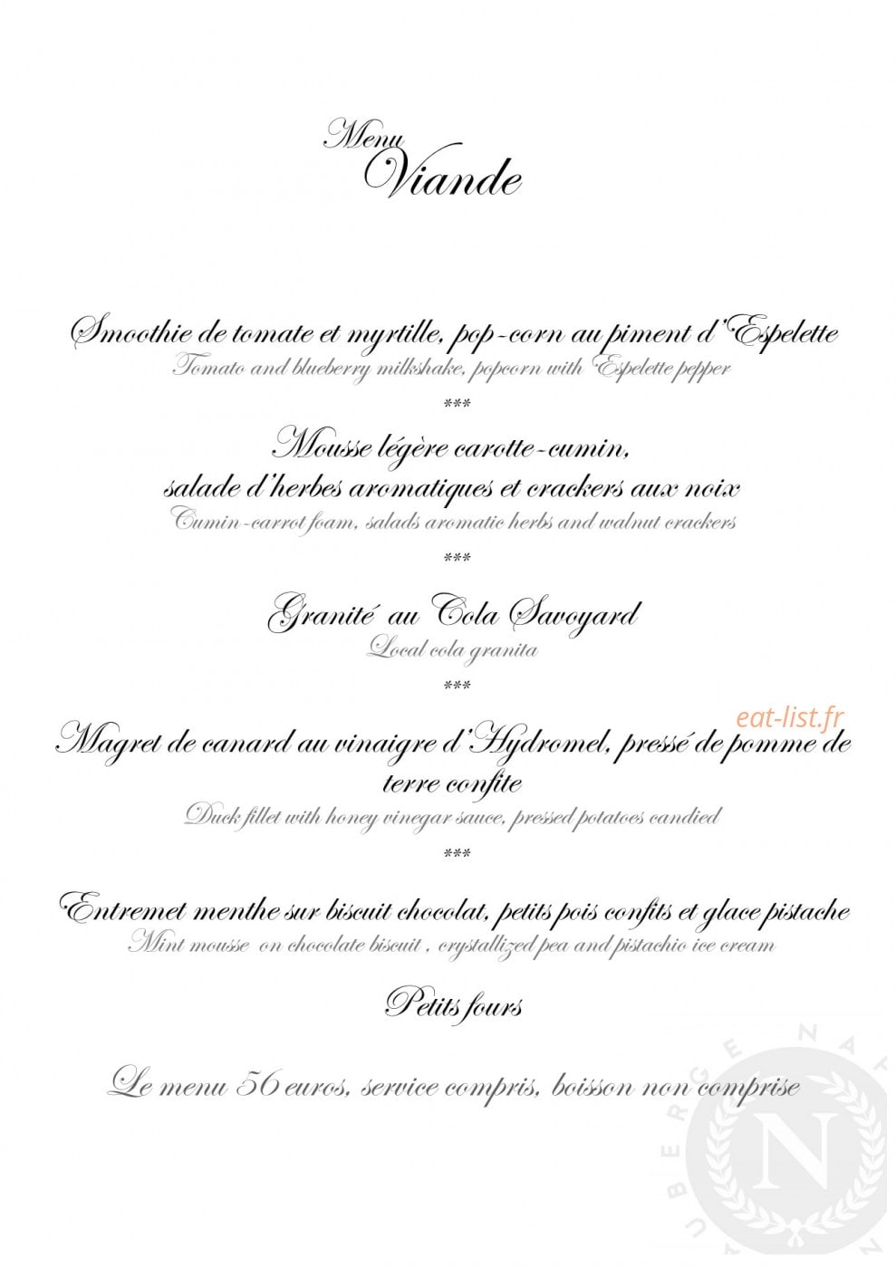 Auberge Napoleon — carte page 3