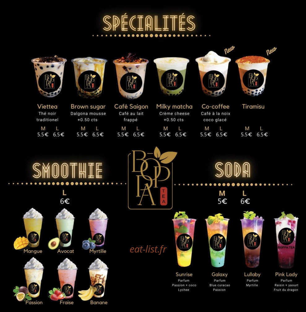 Boppa Tea — carte page 1