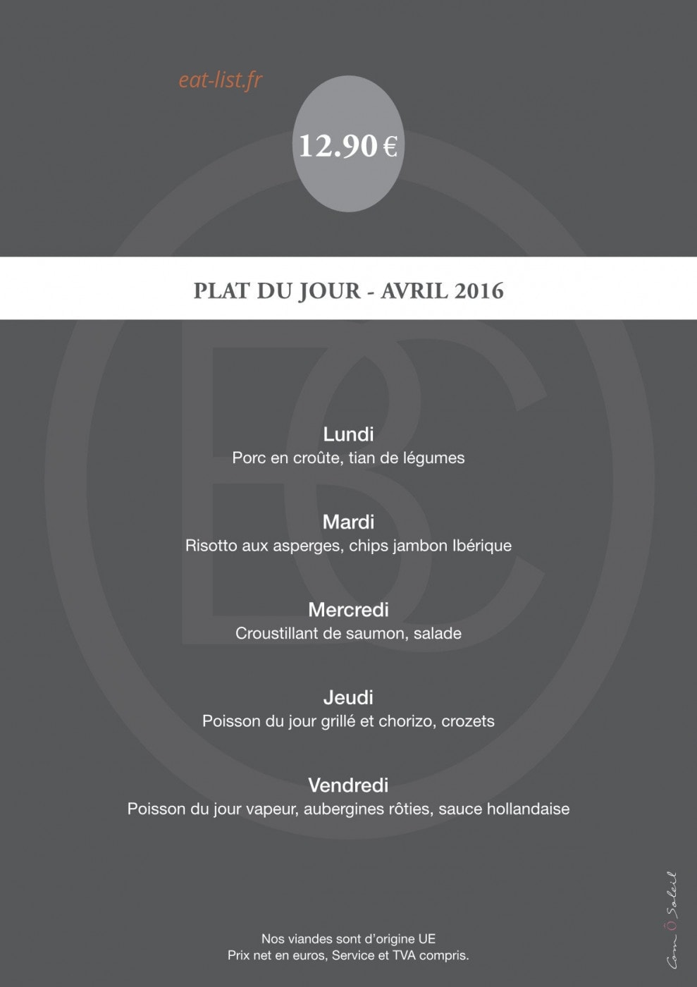 Brasserie Chavant — carte page 1
