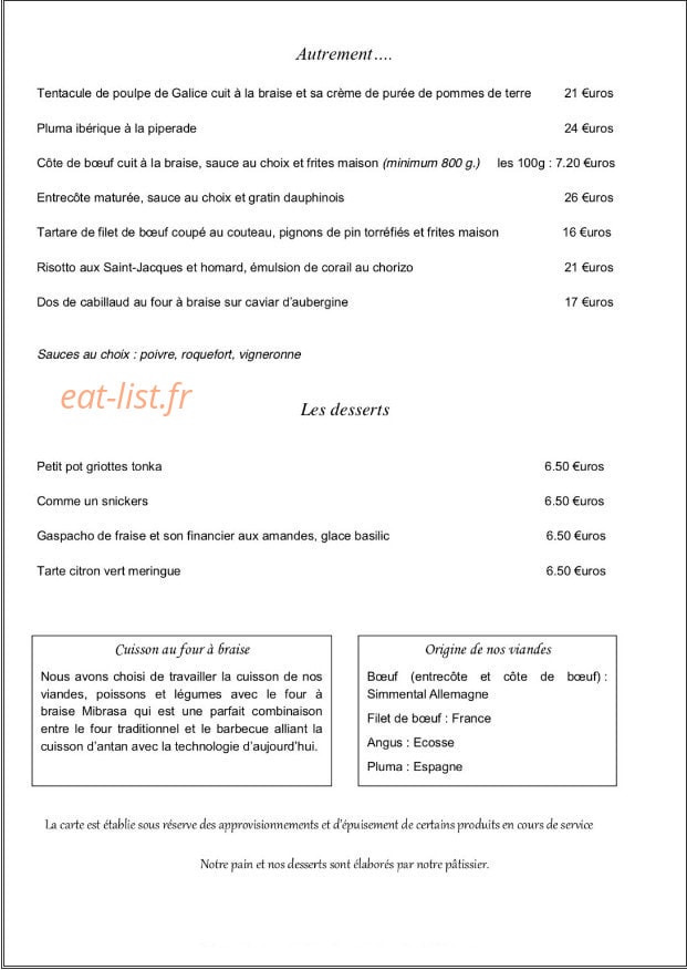 Carte et menu de Brasserie des Antiquaires à Grenoble — La carte suite
